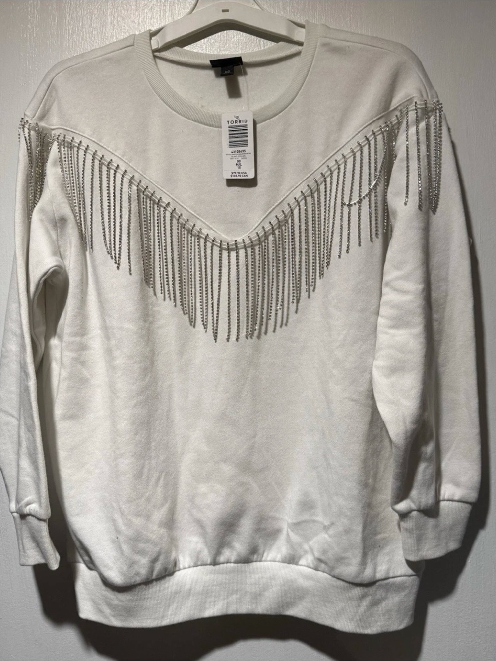 torrid White Crewneck Sweatshirt with Silver Embellished Trim